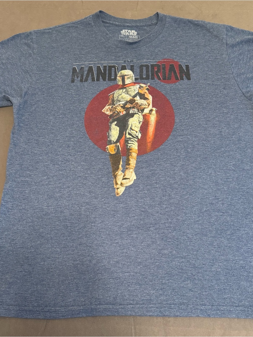 Star Wars Mandalorian Graphic Tee in Heather Blue with Red Accent